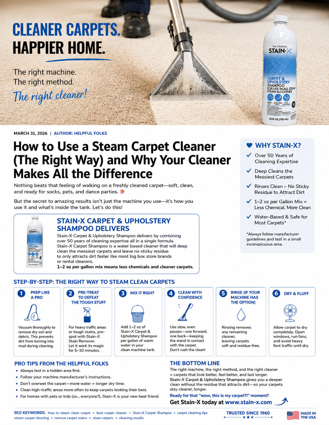Stain-X Carpet & Upholstery Shampoo How to Use Graphic